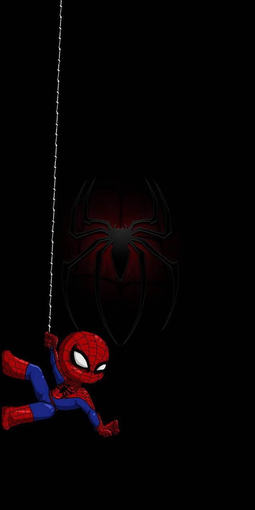 Spider-Man Swinging on Web Against Dark Background with Spider Emblem HD phone wallpaper