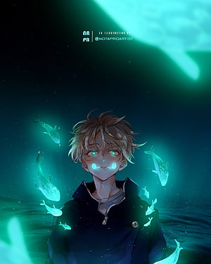 Inumaki Toge Jujutsu Kaisen Anime Illustration with Glowing Bioluminescent Fish HD phone wallpaper