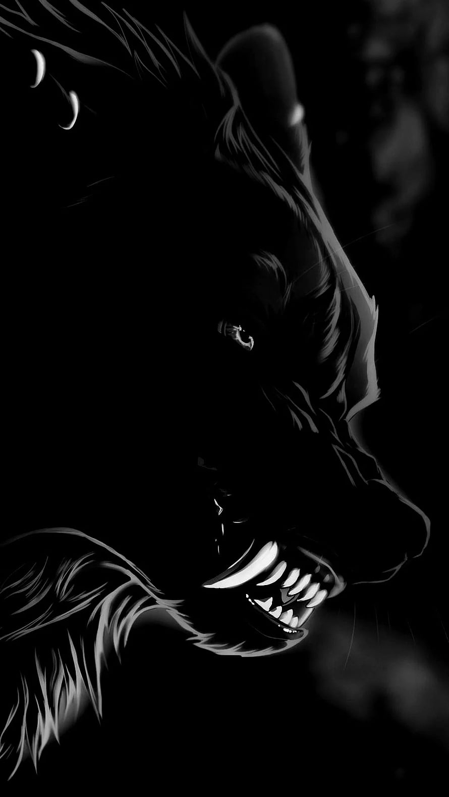 Fierce Black Wolf Snarl in Dramatic Monochrome Digital Art HD phone wallpaper