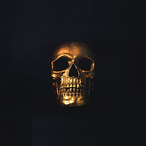 Golden Skull on Black Background, Dramatic Minimalist Portrait HD phone wallpaper