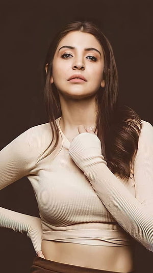 Anushka Sharma Studio Portrait in Beige Ribbed Top HD phone wallpaper