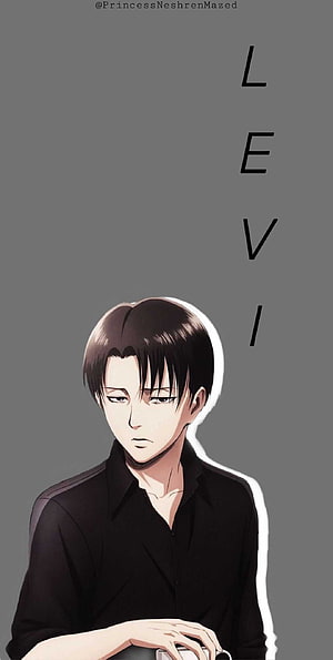 Levi Ackerman Anime Character Portrait in Black Shirt on Gray Background HD phone wallpaper