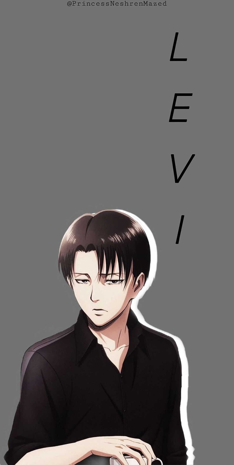 Levi Ackerman Anime Character Portrait in Black Shirt on Gray Background HD phone wallpaper