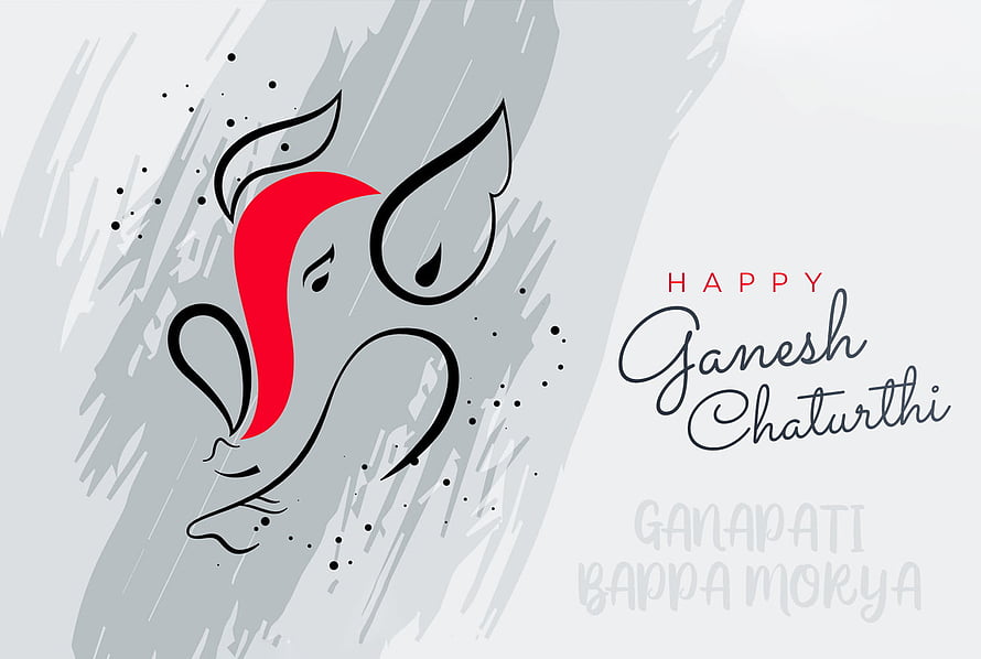 Minimalist Ganesh Chaturthi Greeting Card with Red Tika and Black Line Art HD wallpaper