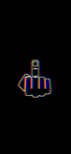 Neon RGB Glitch Outline of a Raised Middle Finger on a Black Background HD phone wallpaper