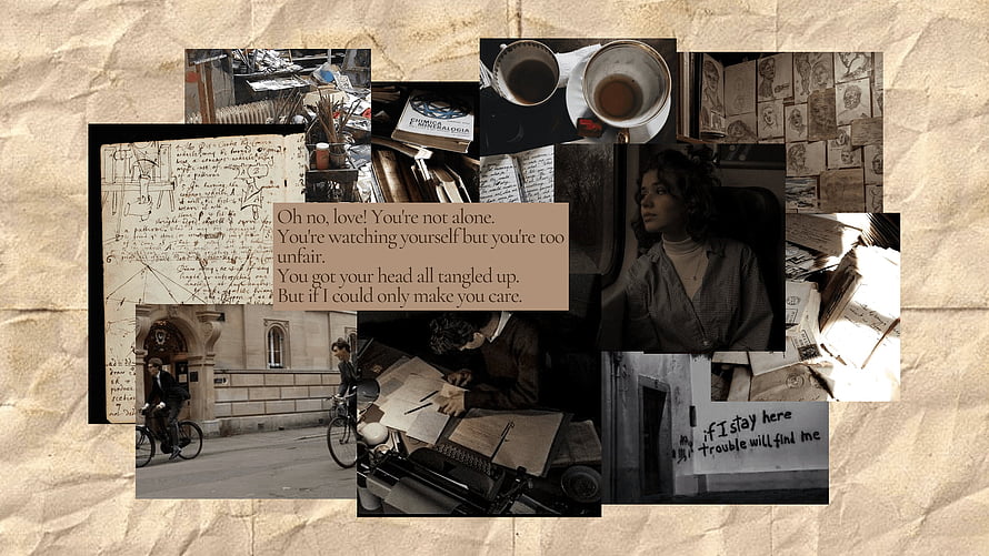 Dark Academia Aesthetic Collage with Vintage Books, Coffee, and Handwritten Notes HD wallpaper