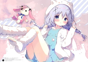 Kafuu Chino from Gochuumon wa Usagi Desu ka? in a Cozy Bunny Hoodie with Shiratama HD wallpaper