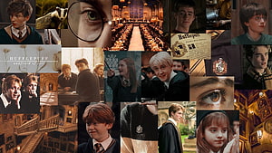 Harry Potter Hufflepuff House Collage Featuring Characters and Great Hall Scenes HD wallpaper