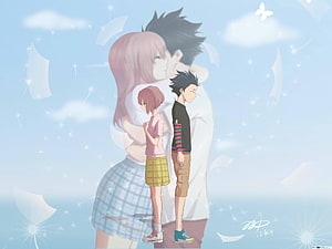 A Silent Voice Shouko Nishimiya and Shoya Ishida Standing Apart in Soft Pastel Anime Art HD wallpaper