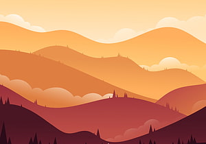 Warm Sunset Mountain Landscape in Flat Vector Illustration Style HD wallpaper