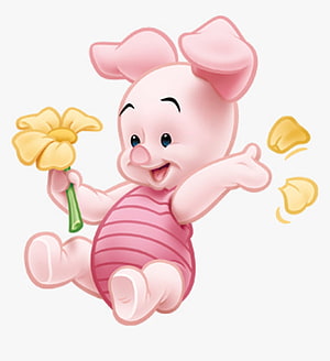 Cute Baby Piglet from Winnie the Pooh Holding a Yellow Flower in a Pink Striped Outfit HD phone wallpaper