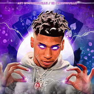 Blueface Digital Art Portrait with Glowing Eyes and Electric Energy HD phone wallpaper