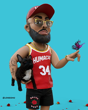 Eladio Carrión 3D Character Render with French Bulldog and Butterfly HD phone wallpaper