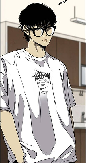 Jay Jo from Windbreaker Webtoon Wearing Oversized White T-Shirt and Black Glasses HD phone wallpaper