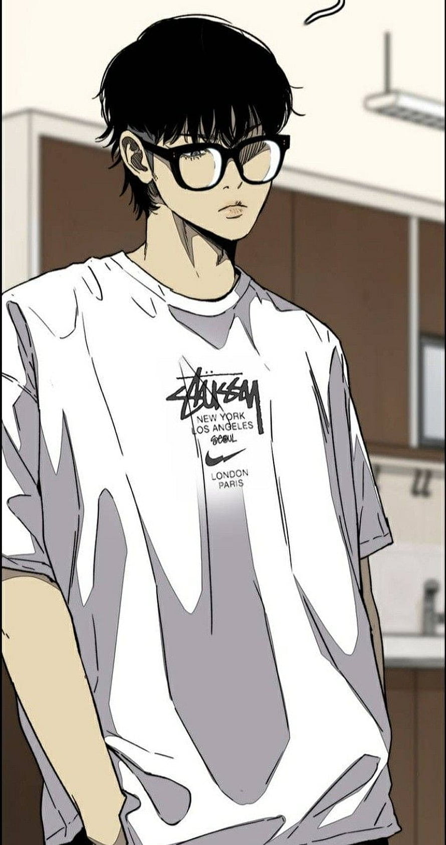 Jay Jo from Windbreaker Webtoon Wearing Oversized White T-Shirt and Black Glasses HD phone wallpaper