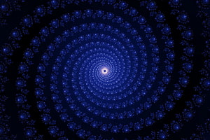 Hypnotic Blue Spiral Pattern with Radiating Geometric Dots on Dark Background HD wallpaper