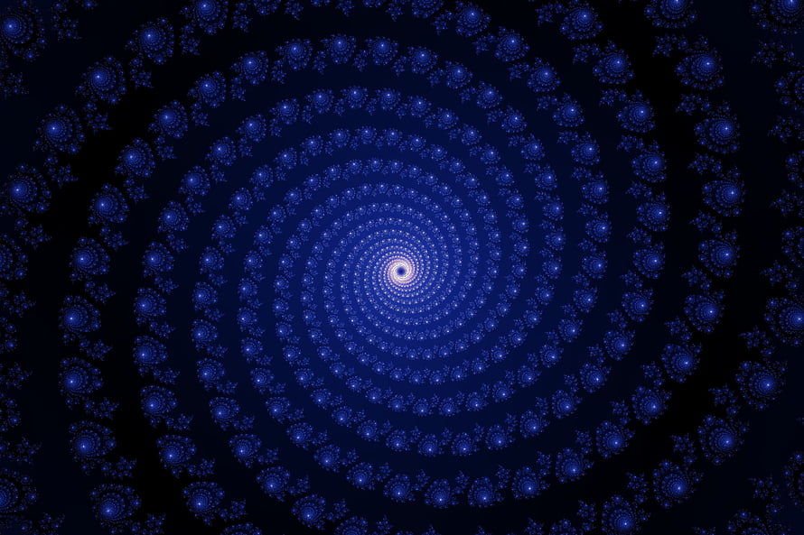Hypnotic Blue Spiral Pattern with Radiating Geometric Dots on Dark Background HD wallpaper