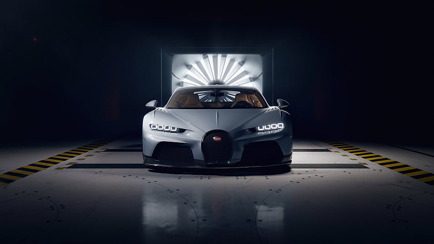 Bugatti Chiron Super Sport Front View in Dramatic Wind Tunnel Lighting HD wallpaper