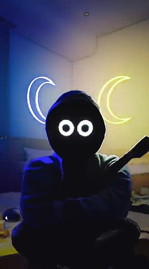 BoyWithUke Silhouette With Glowing Eyes and Neon Moon Lights in Bedroom HD phone wallpaper