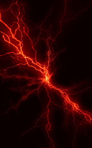 Vibrant Red Lightning Bolts Cracking Across a Dark Void HD phone wallpaper