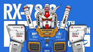 Gundam RX-78-2 Front View Illustration with Blue and White Color Scheme HD wallpaper