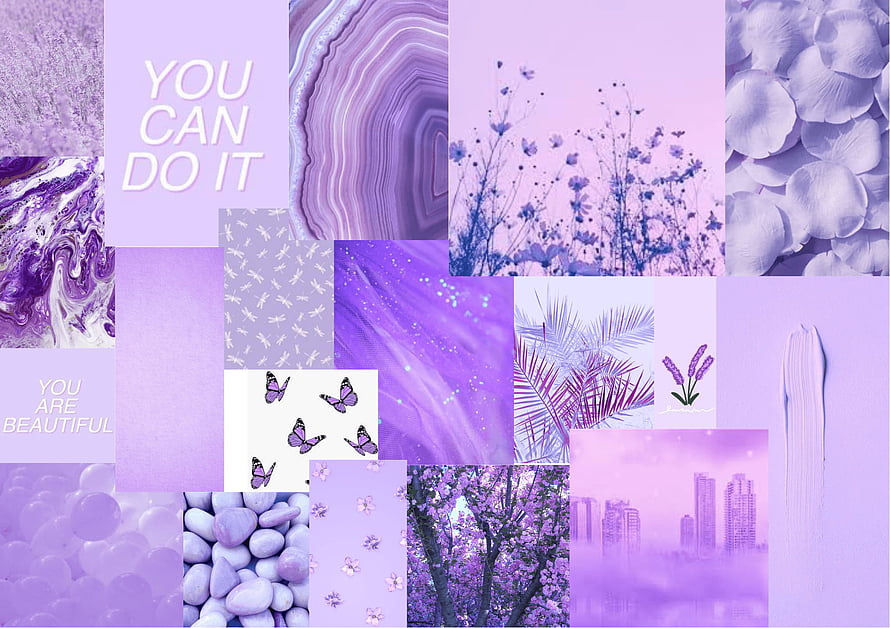 Pastel Purple Aesthetic Collage with Floral and Abstract Textures HD wallpaper