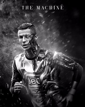 Cristiano Ronaldo Cyberpunk Machine Concept Art in Juventus Kit HD phone wallpaper