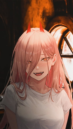 Power from Chainsaw Man Anime Character with Pink Hair and Red Horns, Power, chainsaw man, art, anime HD phone wallpaper