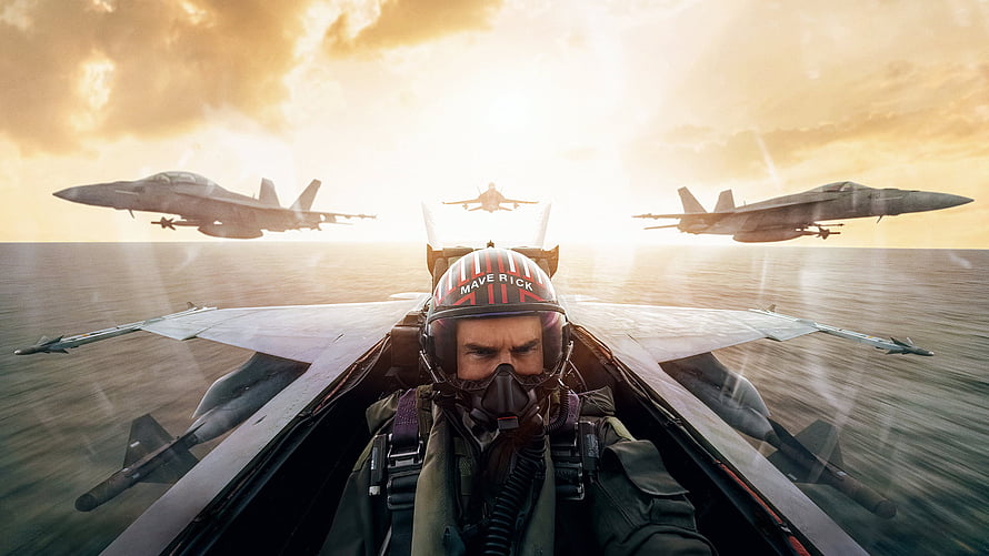 Top Gun Maverick Fighter Jet Formation Over Ocean At Sunset HD wallpaper