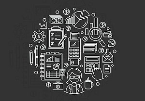 Financial Accounting and Bookkeeping Line Icon Set on Dark Background HD wallpaper