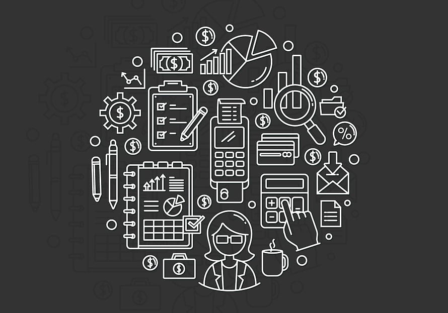 Financial Accounting and Bookkeeping Line Icon Set on Dark Background HD wallpaper