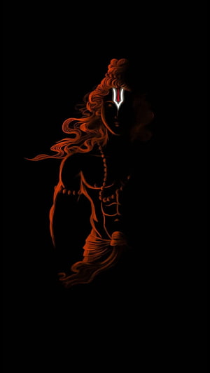 Hanuman Silhouette with Glowing Tiara and Flowing Hair on Black Background, Hanuman, black background HD phone wallpaper