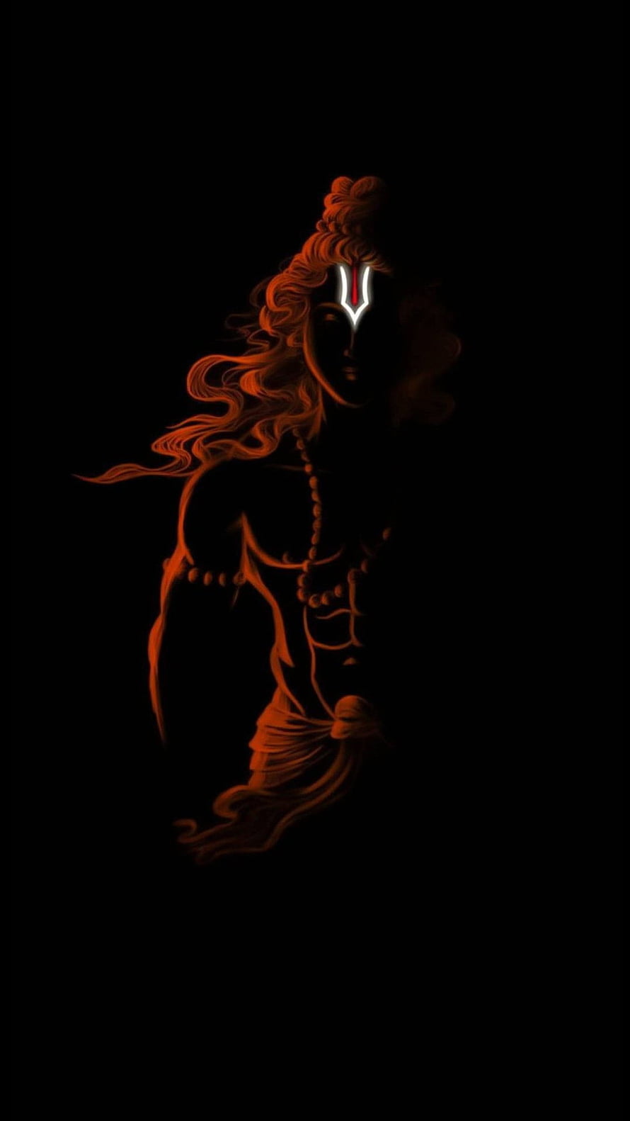 Hanuman Silhouette with Glowing Tiara and Flowing Hair on Black Background, Hanuman, black background HD phone wallpaper