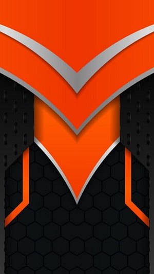 Orange and Black Geometric V-Shaped Tech Pattern with Hexagonal Texture HD phone wallpaper