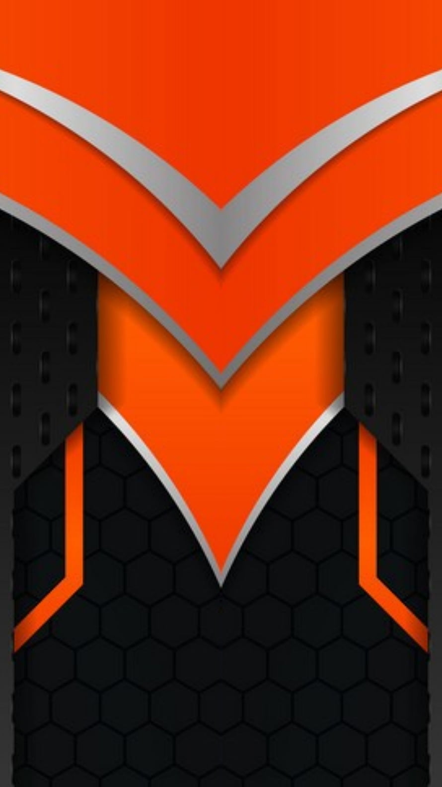 Orange and Black Geometric V-Shaped Tech Pattern with Hexagonal Texture HD phone wallpaper