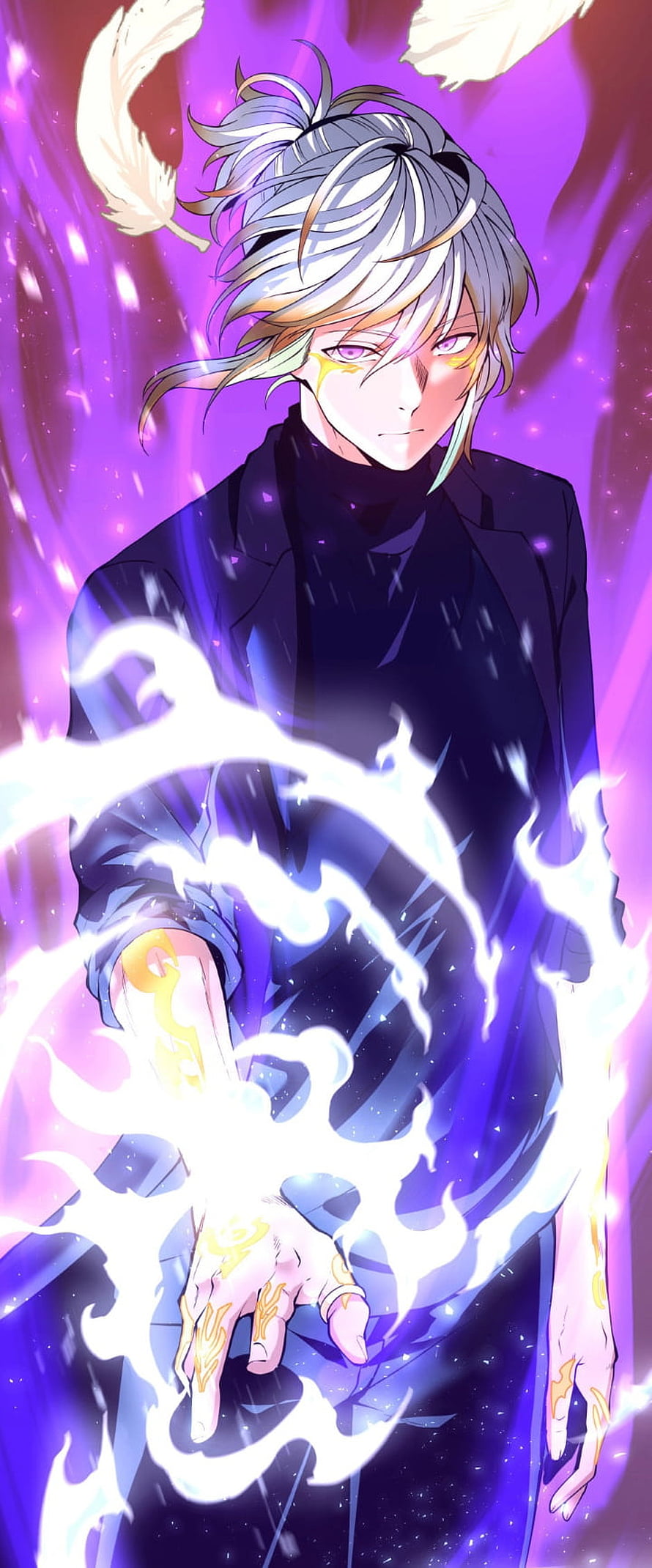 Arthur Leywin from The Beginning After the End channeling white flame magic with glowing runes HD phone wallpaper