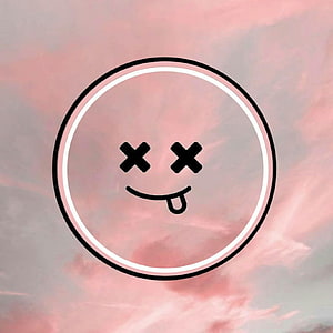 Playful X-Eyes Tongue-Out Face Icon on Soft Pink Cloudy Sky Background HD phone wallpaper