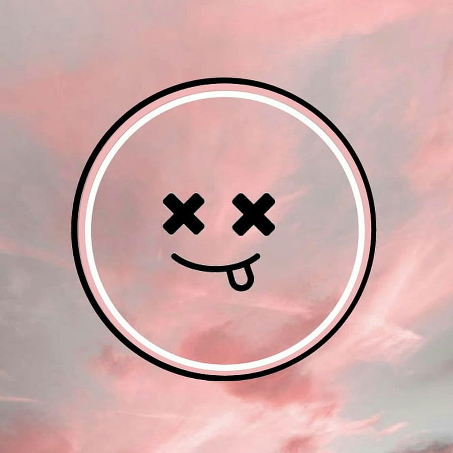 Playful X-Eyes Tongue-Out Face Icon on Soft Pink Cloudy Sky Background HD phone wallpaper