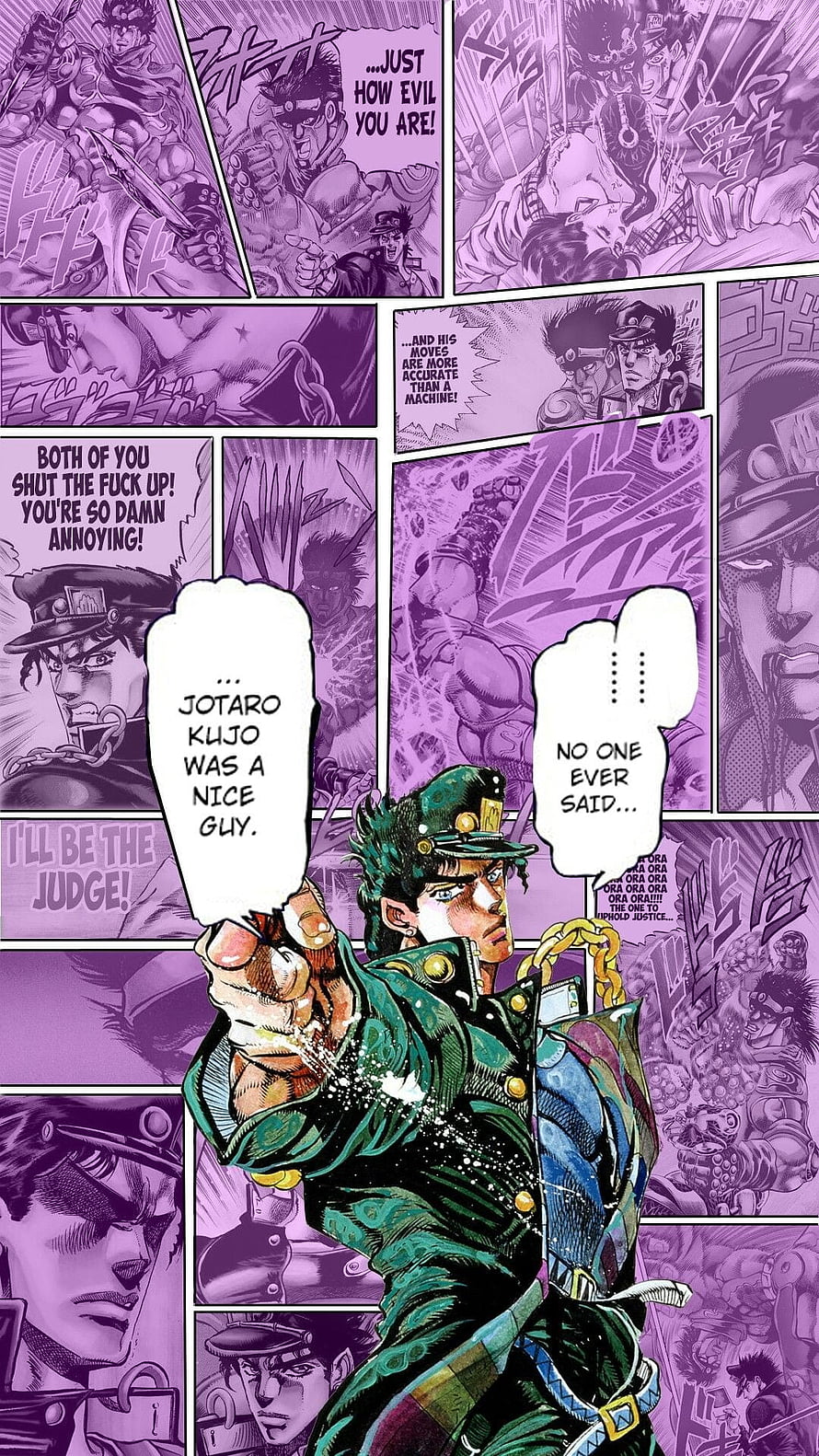 Jotaro Kujo from Jojo's Bizarre Adventure Part 3 in a dramatic manga panel collage HD phone wallpaper