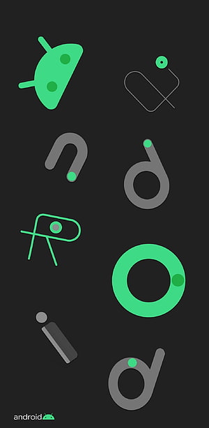 Android Pixel 4 Dark Mode Wallpaper with Stylized Green and Grey Lettering HD phone wallpaper