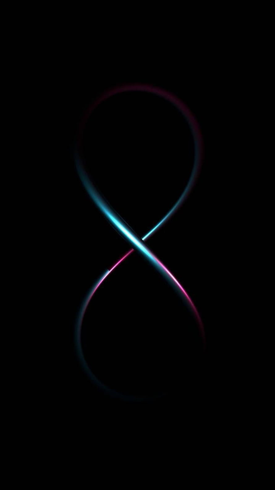 Glowing Neon Infinity Symbol in Cyan and Magenta on Black Background HD phone wallpaper