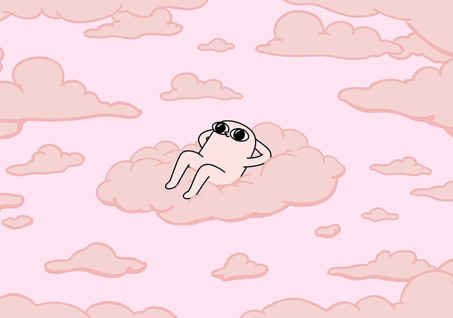 Ketnipz relaxing on a pink cloud in a dreamy pastel sky HD wallpaper