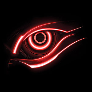 Glowing Red Cybernetic Eye with Neon LED Rings on Black Background HD phone wallpaper