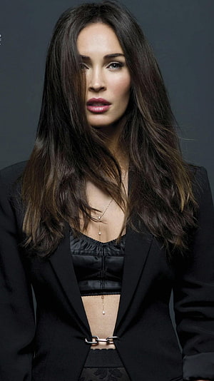 Megan Fox Studio Portrait in Black Blazer and Corset Top HD phone wallpaper