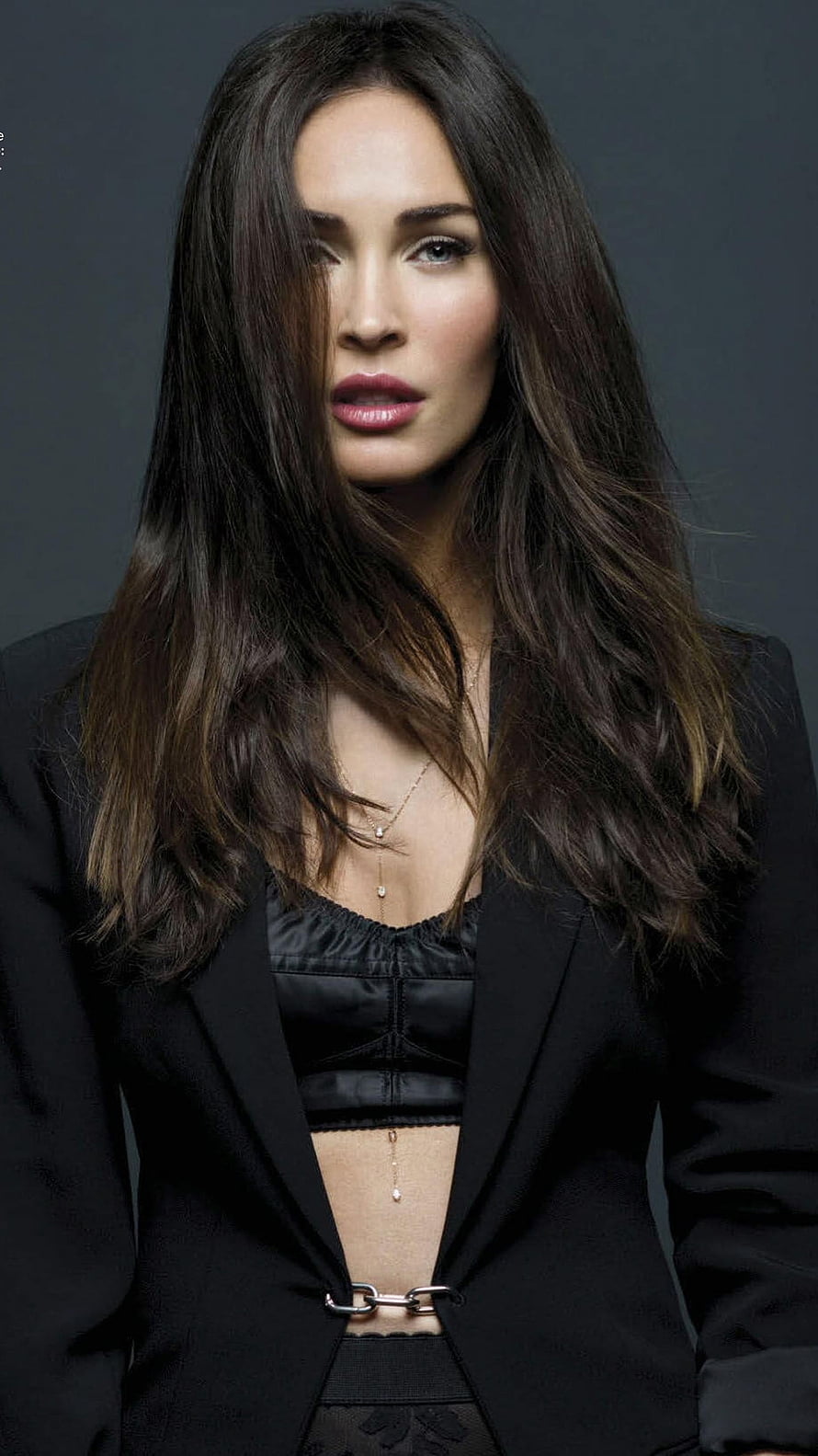 Megan Fox Studio Portrait in Black Blazer and Corset Top HD phone wallpaper