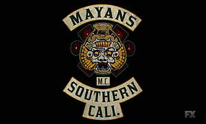 Mayans M.C. Southern California Chapter Emblem with Aztec Mask on Black Background HD wallpaper