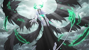 Ulquiorra Cifer with Black Wings and Green Energy in Bleach Anime HD wallpaper