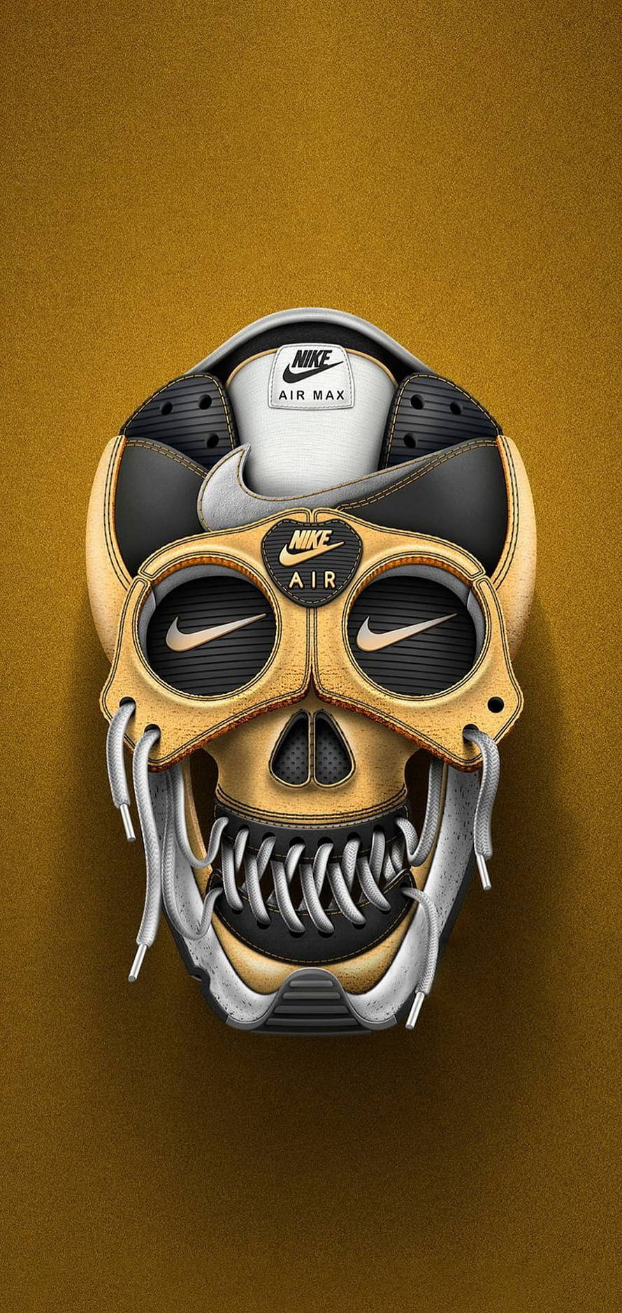 Nike Air Max Sneaker Skull Art on Gold Background HD phone wallpaper
