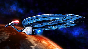 Star Trek USS Enterprise NCC-1701-F Starship in Orbit Above a Red Planet HD wallpaper