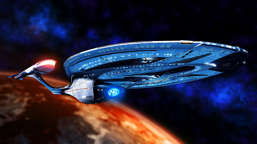 Star Trek USS Enterprise NCC-1701-F Starship in Orbit Above a Red Planet HD wallpaper